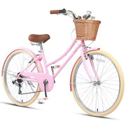 Glerc Missy Girls' 6-Speed Hybrid City Cruiser Bike with Wicker Basket