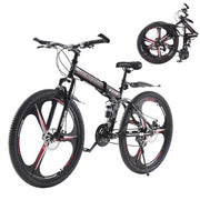 Adult Folding Mountain Bike: Dual Suspension, 3-Spoke Wheels, 21 Speed