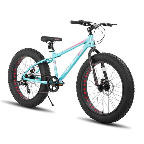 Hiland Fat Tire Mountain Bike, 7-Speed Dual Disc Brake, Youth Beach Snow Bike