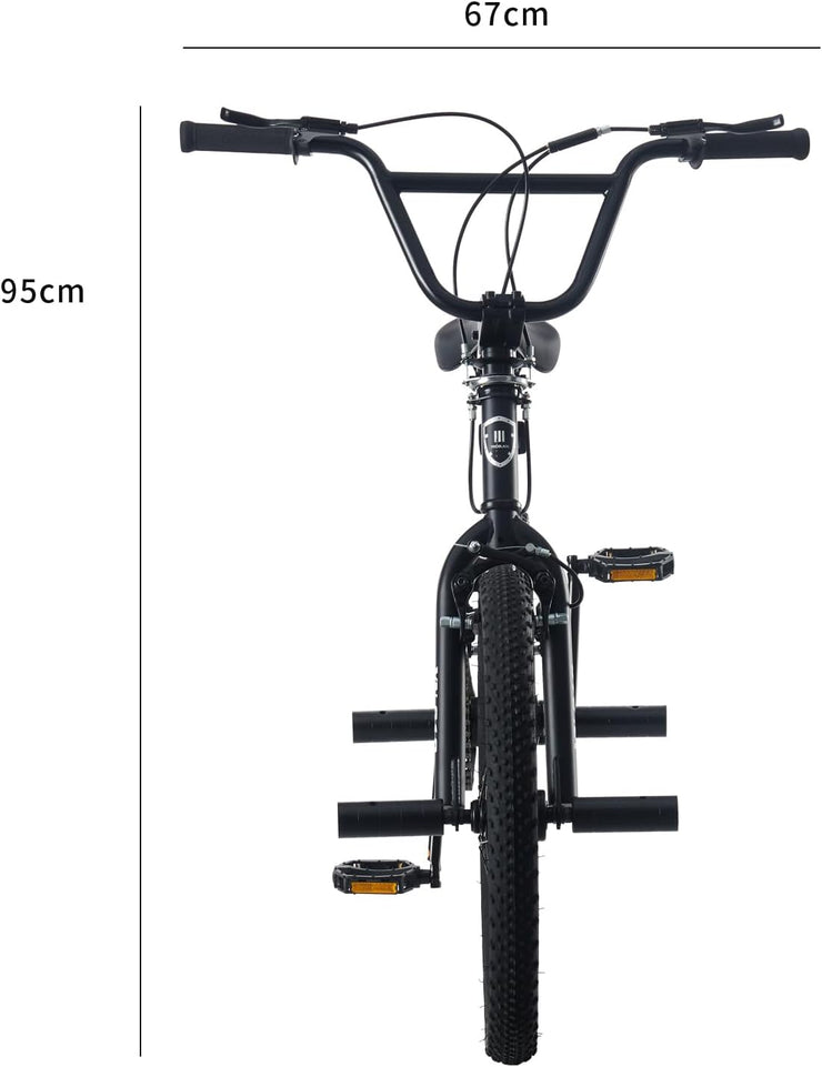 20-inch Freestyle BMX Bike for Kids, 6-13 Years, 360 Handlebar, 4 Pegs, Black