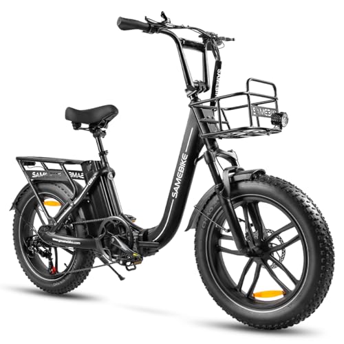 SAMEBIKE 20" Fat Tire Foldable Electric E-Bike, 7-Speed, Dual Suspension for Adults