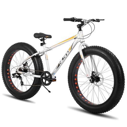 Hiland Fat Tire Mountain Bike, 7-Speed Dual Disc Brake, Youth Beach Snow Bike