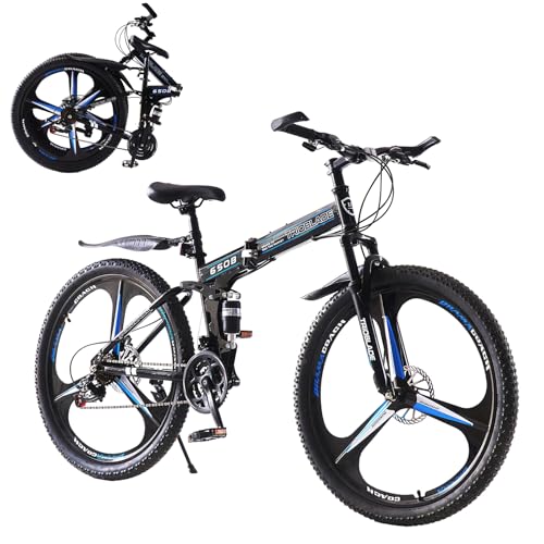 Adult Folding Mountain Bike: Dual Suspension, 3-Spoke Wheels, 21 Speed