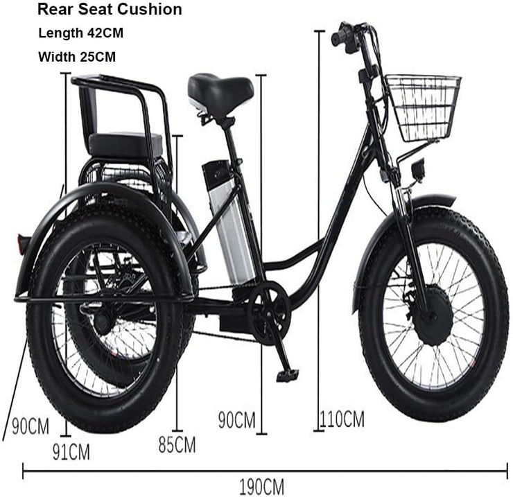 Foldable Electric Tricycle, 20-Inch Fat Tire, 500W Motor, Removable 48V Battery, Basket