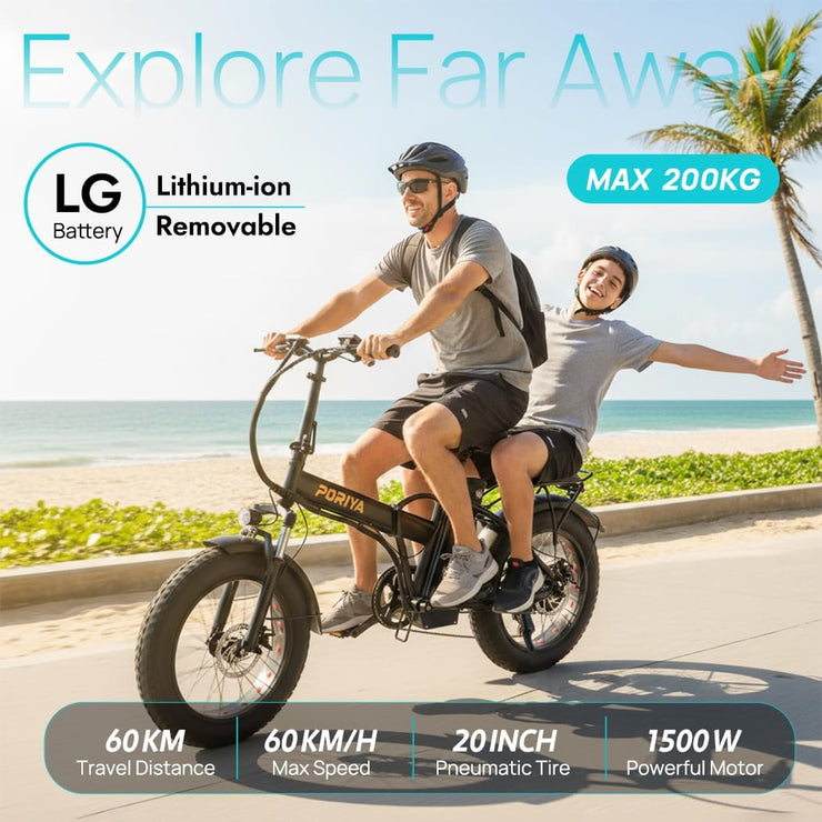 20-inch Fat Tire Folding Electric Sports Bike with Dual Suspension and 7-Speed