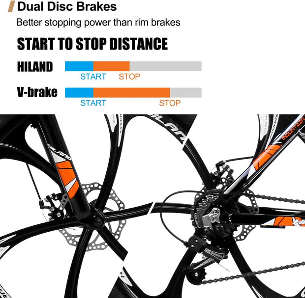 Hiland 26-inch Aluminum Frame Mountain Bike, 21 Speed, Dual Disc Brakes