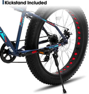 Hiland Fat Tire Mountain Bike, 7-Speed Dual Disc Brake, Youth Beach Snow Bike