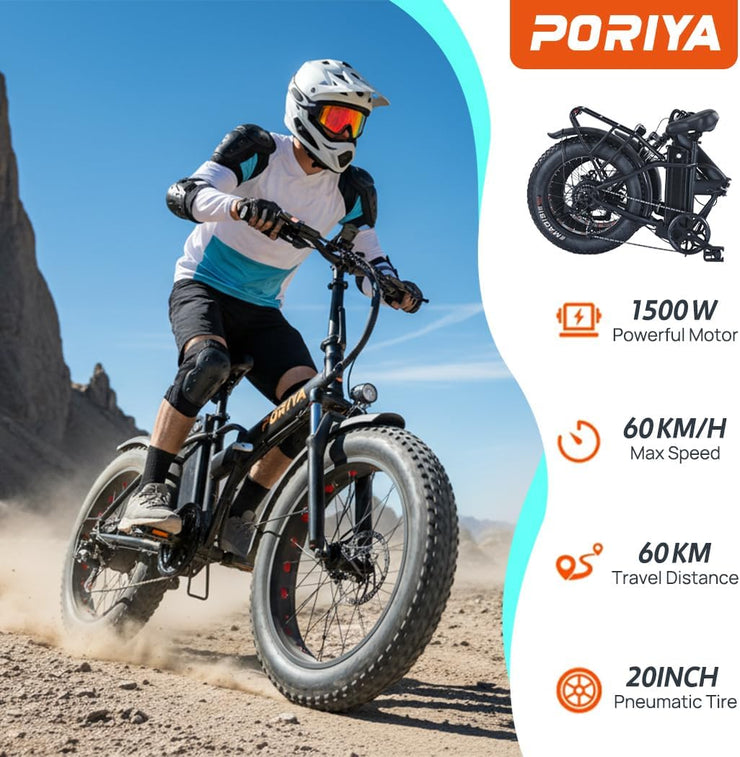 20-inch Fat Tire Folding Electric Sports Bike with Dual Suspension and 7-Speed