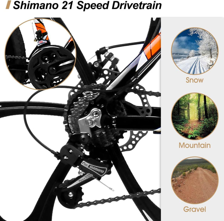 Hiland 26-inch Aluminum Frame Mountain Bike, 21 Speed, Dual Disc Brakes