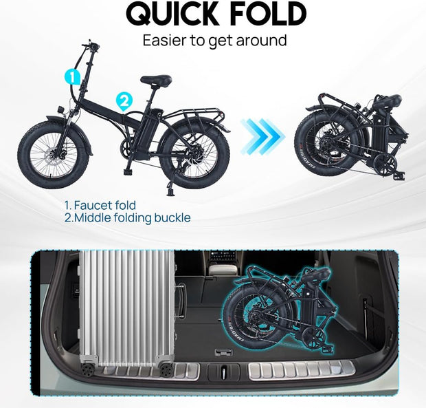 20-inch Fat Tire Folding Electric Sports Bike with Dual Suspension and 7-Speed