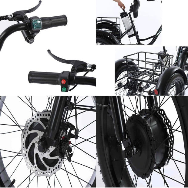 Foldable Electric Tricycle, 20-Inch Fat Tire, 500W Motor, Removable 48V Battery, Basket