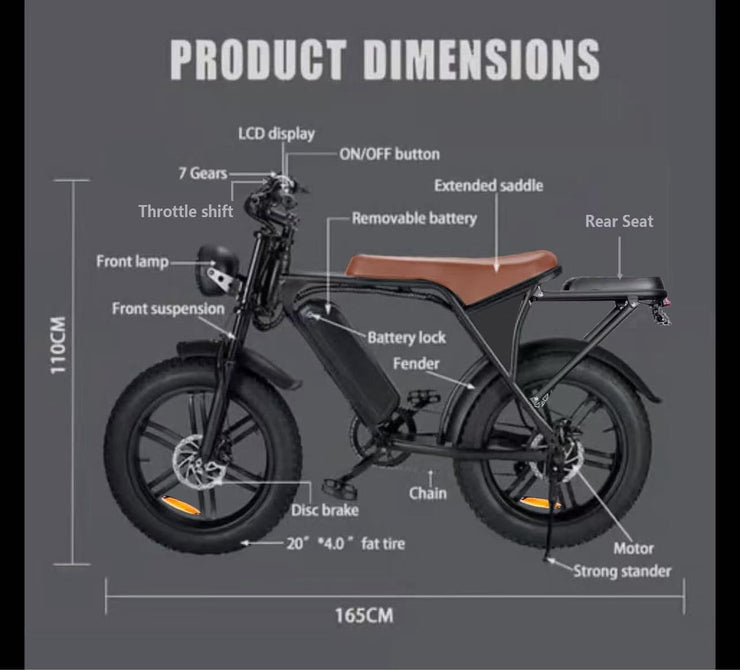 20-inch Electric Fat Tire Bike, 48V 15Ah, 7-Speed, Full Suspension E-Bike