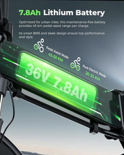 Finbike U3 16-inch Portable Electric Folding Bike, Fast Charge, 3 Modes, Shock Absorber