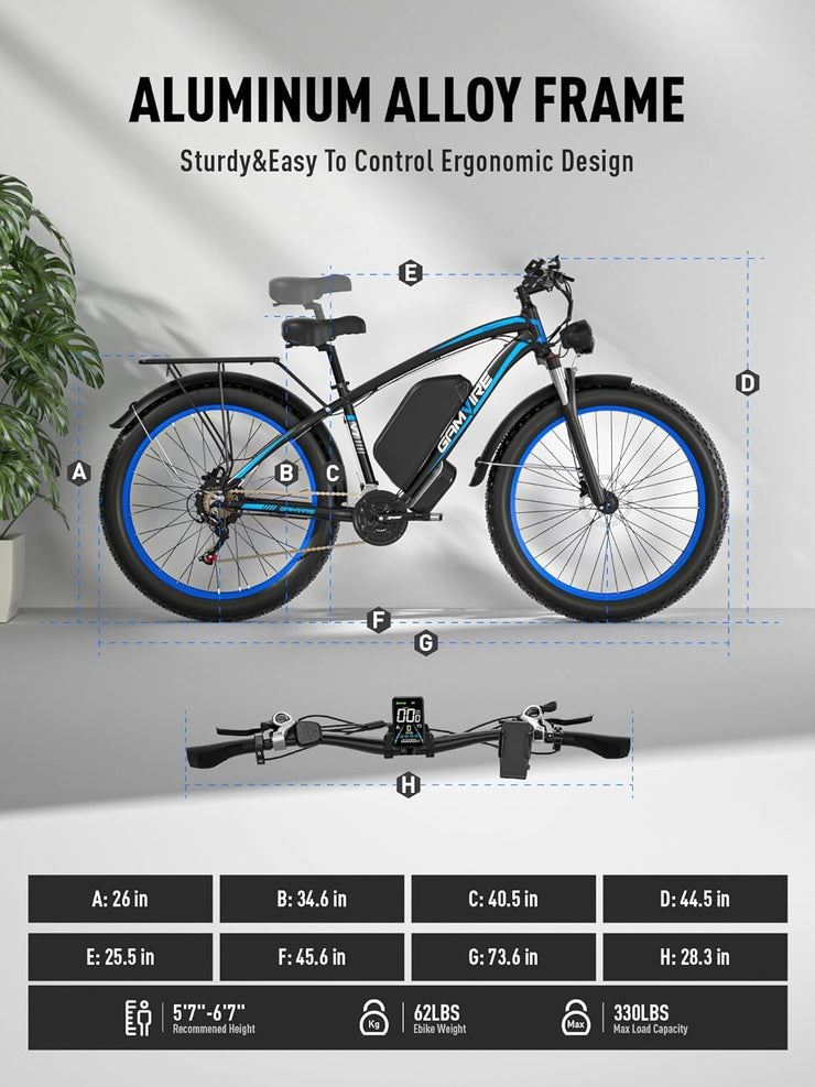 V7 Electric Fat Tire Mountain Ebike: 52V Battery, 21-Speed, Dual Hydraulic Brakes