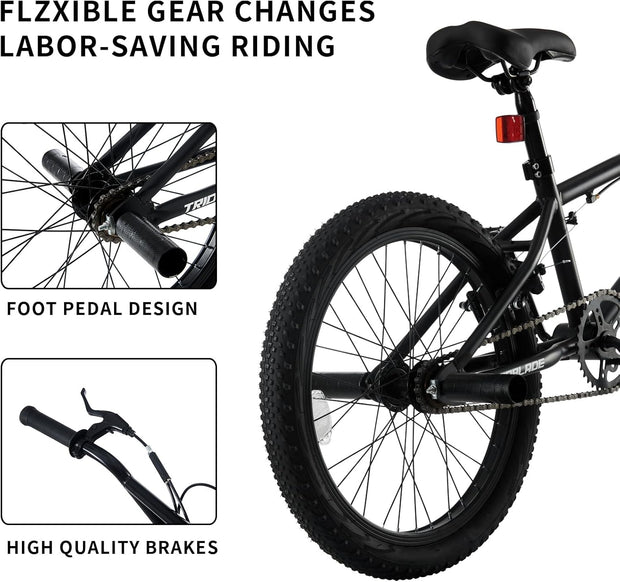 20-inch Freestyle BMX Bike for Kids, 6-13 Years, 360 Handlebar, 4 Pegs, Black