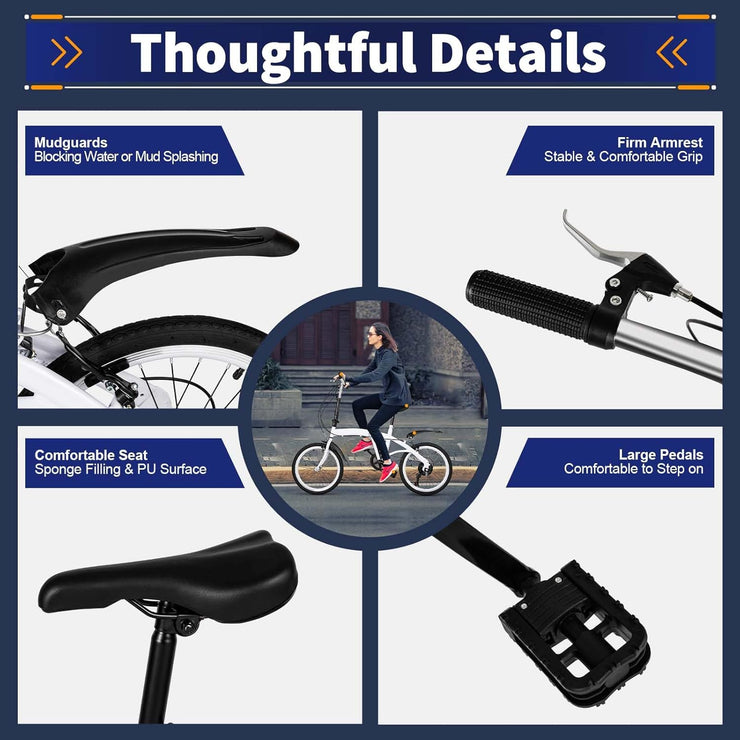 GDSKR 20-inch Foldable 6-Speed Carbon Steel Commuter Bike for Adults & Teens