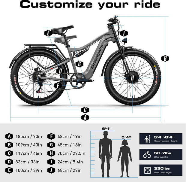 Shengmilo S600 Dual Motor Electric Mountain Bike 26" Fat Tire 48V 17.5Ah E-Bike