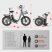 SAMEBIKE 20" Fat Tire Foldable Electric E-Bike, 7-Speed, Dual Suspension for Adults