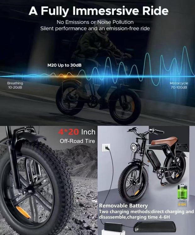 20-inch Electric Fat Tire Bike, 48V 15Ah, 7-Speed, Full Suspension E-Bike