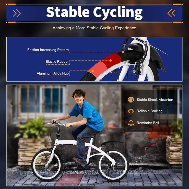 GDSKR 20-inch Foldable 6-Speed Carbon Steel Commuter Bike for Adults & Teens