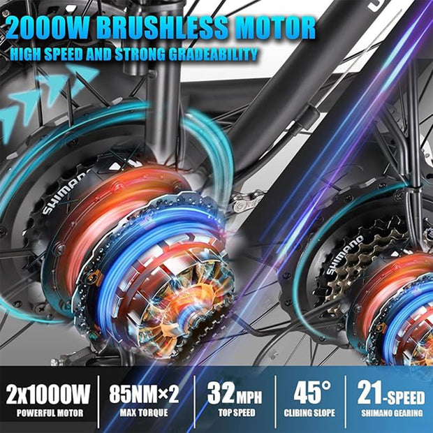 QIKAITU 3000W Dual Motor Fat Tire E-Bike, 48V 23Ah, 56-Mile Range