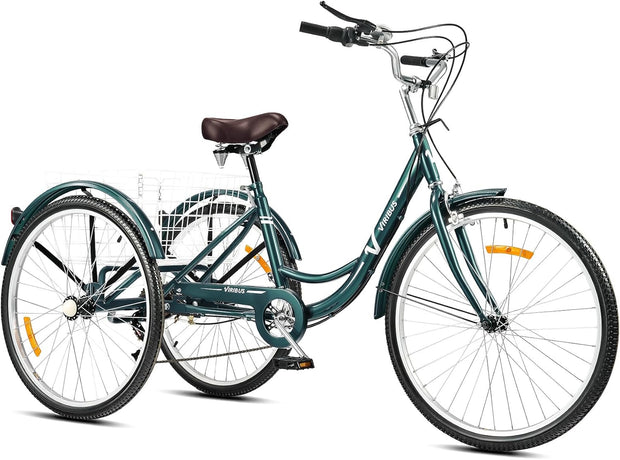 Viribus 26-inch Adult Tricycle, 7-Speed Cargo Trike with Basket for Seniors