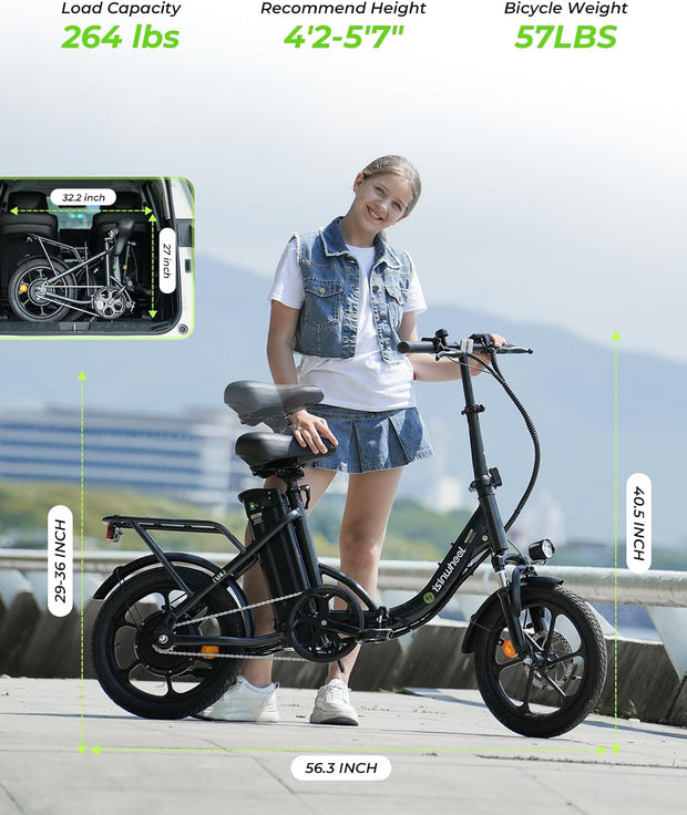 Finbike U4 16" Portable Folding E-Bike: Removable Battery, 3 Modes, Smooth Ride