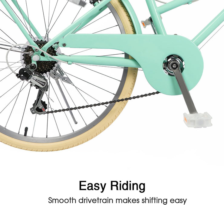 Glerc Missy Girls' 6-Speed Hybrid City Cruiser Bike with Wicker Basket