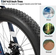 Hiland Fat Tire Mountain Bike, 7-Speed Dual Disc Brake, Youth Beach Snow Bike