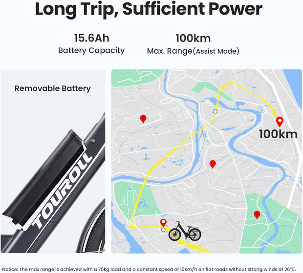 Touroll J1 ST 27.5" Electric Commuter & Trekking E-Bike, 62-Mile Range