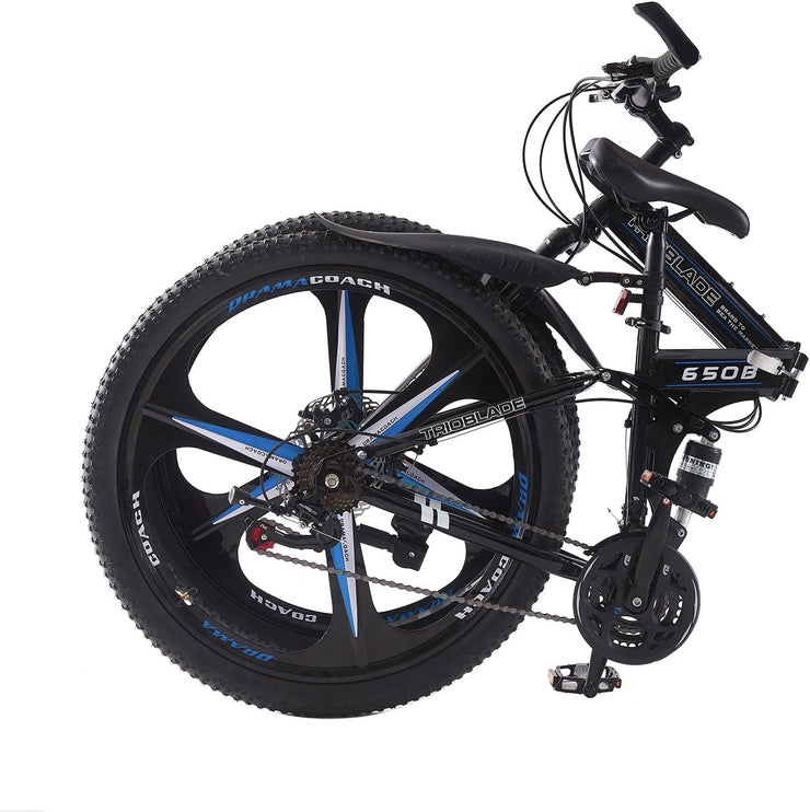 Adult Folding Mountain Bike: Dual Suspension, 3-Spoke Wheels, 21 Speed