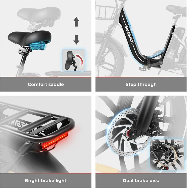 SAMEBIKE 20" Fat Tire Foldable Electric E-Bike, 7-Speed, Dual Suspension for Adults