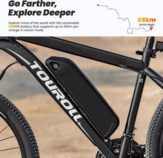 Touroll U1 Electric Mountain Bike: Powerful 13Ah Battery, 21-Speed, Dual Disc Brakes