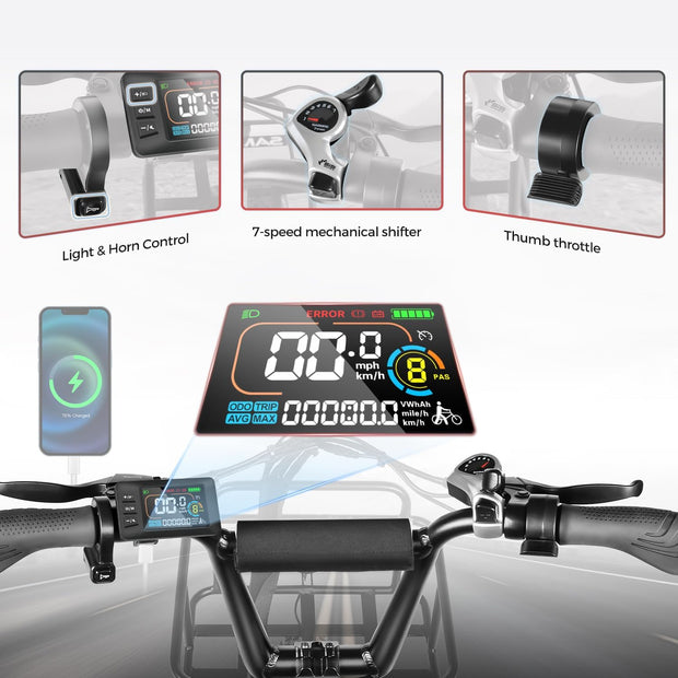 SAMEBIKE 20" Fat Tire Foldable Electric E-Bike, 7-Speed, Dual Suspension for Adults