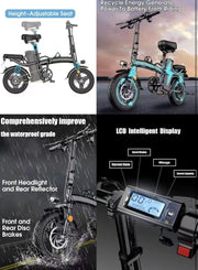 14-inch Foldable Electric City Bike, 48V 10Ah Battery, 250W Motor, Triple Suspension