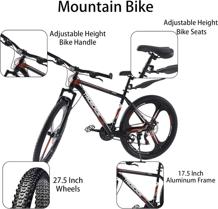 TRIOBLADE Adult Mountain Bike: 3-Spoke Wheels, 21-Speed Shimano, Disc Brakes, Lightweight Frame