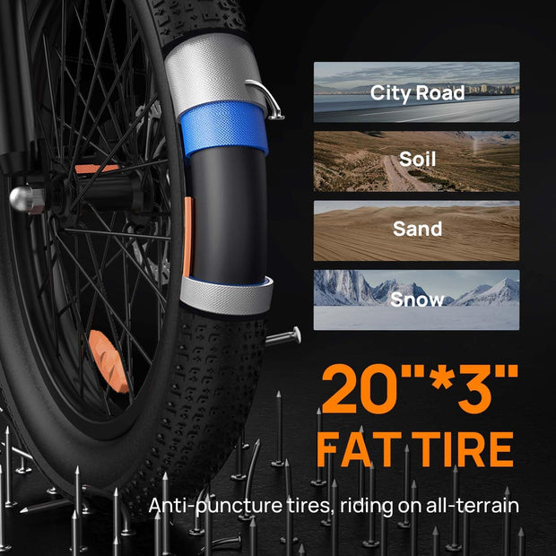 URLIFE 20" Fat Tire E-Bike: 250W Motor, 48V Battery, All-Terrain