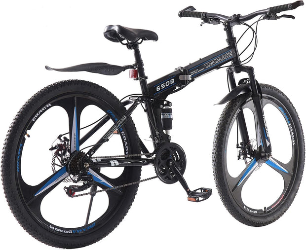 Adult Folding Mountain Bike: Dual Suspension, 3-Spoke Wheels, 21 Speed