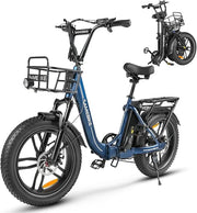 SAMEBIKE 20" Fat Tire Foldable Electric E-Bike, 7-Speed, Dual Suspension for Adults