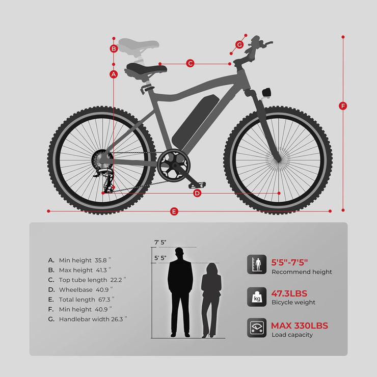 SAMEBIKE SY26 26" Electric Mountain Bike, 13AH Battery, 56-Mile Range