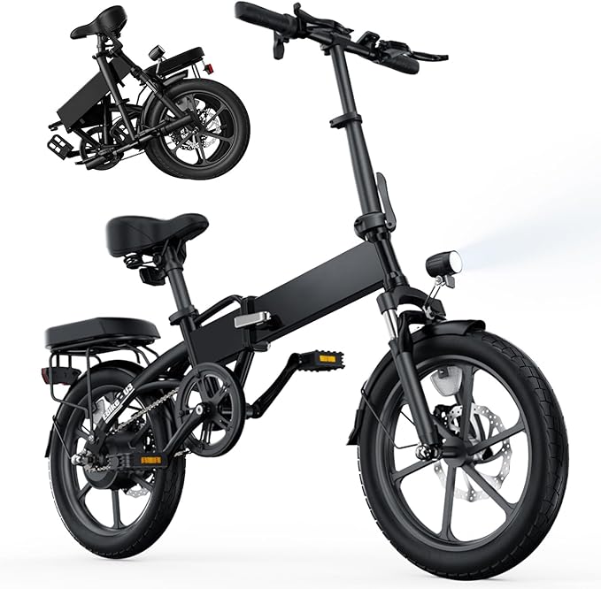 Finbike U3 16-inch Portable Electric Folding Bike, Fast Charge, 3 Modes, Shock Absorber