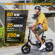 Hidoes C5 Portable Folding Electric Bike, 14-inch Wheels, Long Range Battery