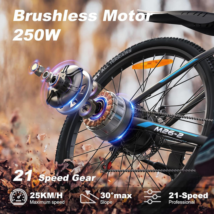 VARUN 26-inch Electric Mountain Bike: 250W Motor, 21-Speed, Removable Battery