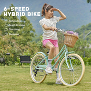 Glerc Missy Girls' 6-Speed Hybrid City Cruiser Bike with Wicker Basket