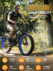 V7 Electric Fat Tire Mountain Ebike: 52V Battery, 21-Speed, Dual Hydraulic Brakes
