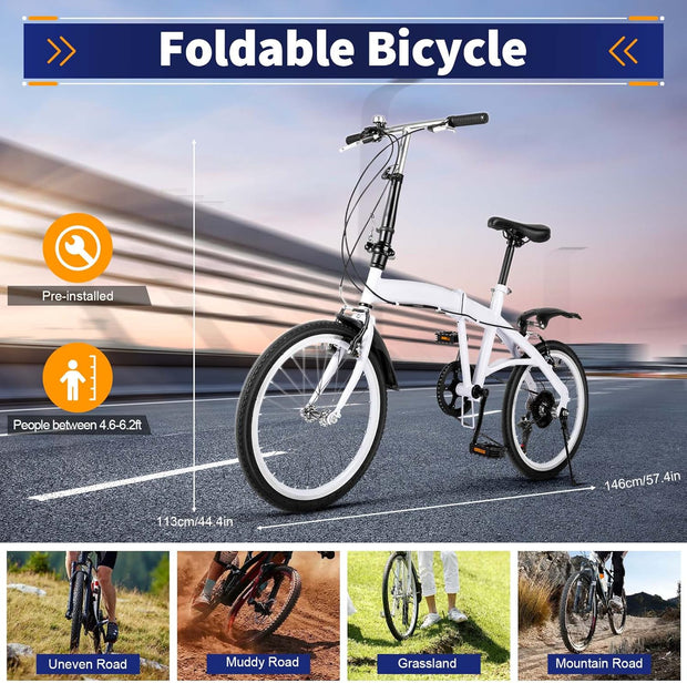 GDSKR 20-inch Foldable 6-Speed Carbon Steel Commuter Bike for Adults & Teens