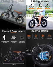 20-inch Electric Fat Tire Bike, 48V 15Ah, 7-Speed, Full Suspension E-Bike