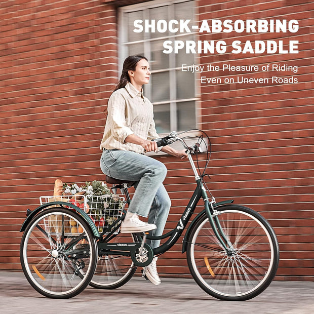 Viribus 26-inch Adult Tricycle, 7-Speed Cargo Trike with Basket for Seniors