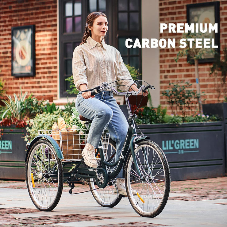 Viribus 26-inch Adult Tricycle, 7-Speed Cargo Trike with Basket for Seniors