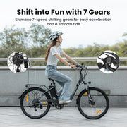 Touroll B1 26" Electric City Bike, 7-Speed, Removable 15.6Ah Battery